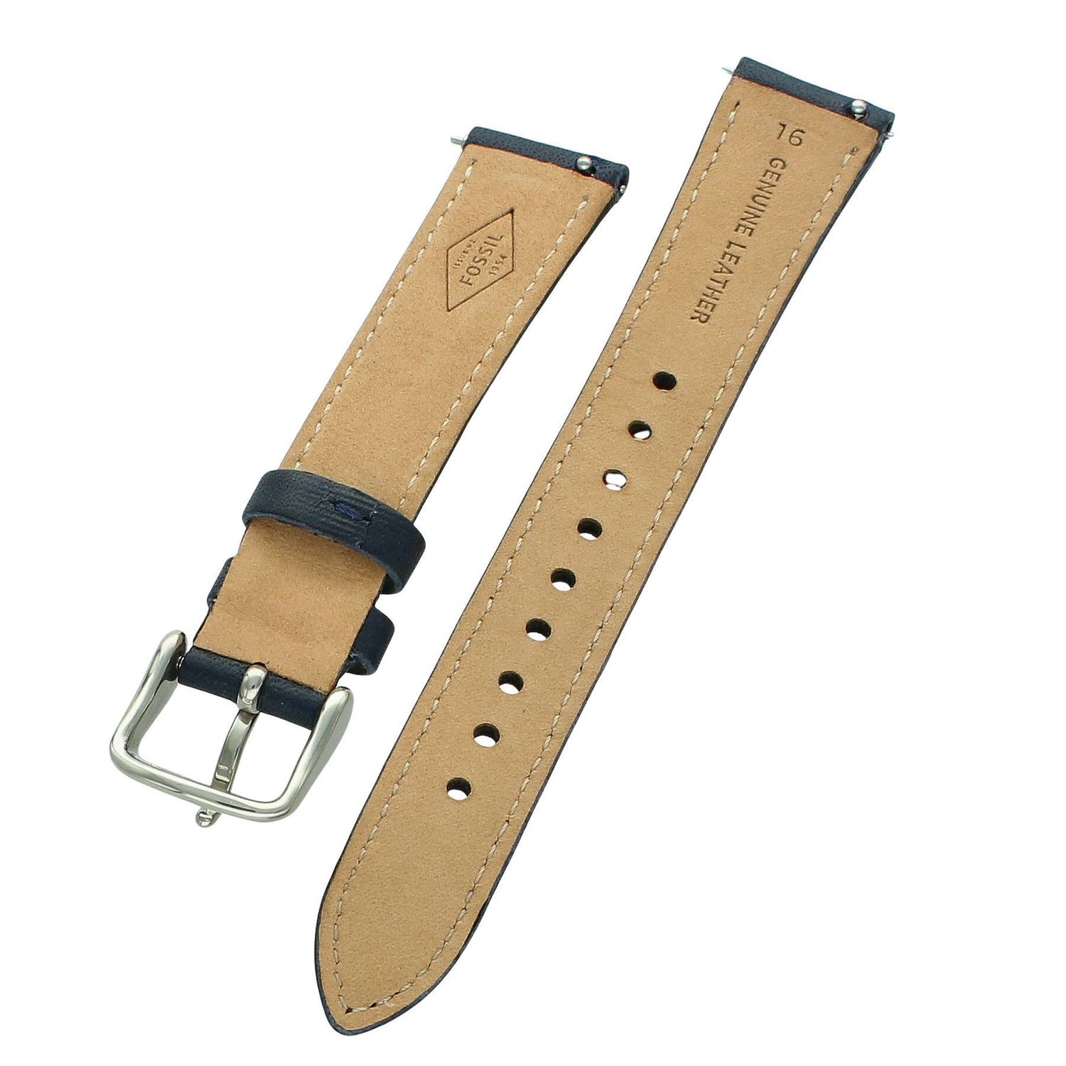 Skórzany pasek do zegarka Fossil ES4130 w kolorze niebieskim. Szerokość mocowania 16 mm, prosty koniec – pasuje także do innych modeli zegarków o szerokości 16 mm. Elegancki i wygodny zamiennik do codziennego użytkowani11.jpg